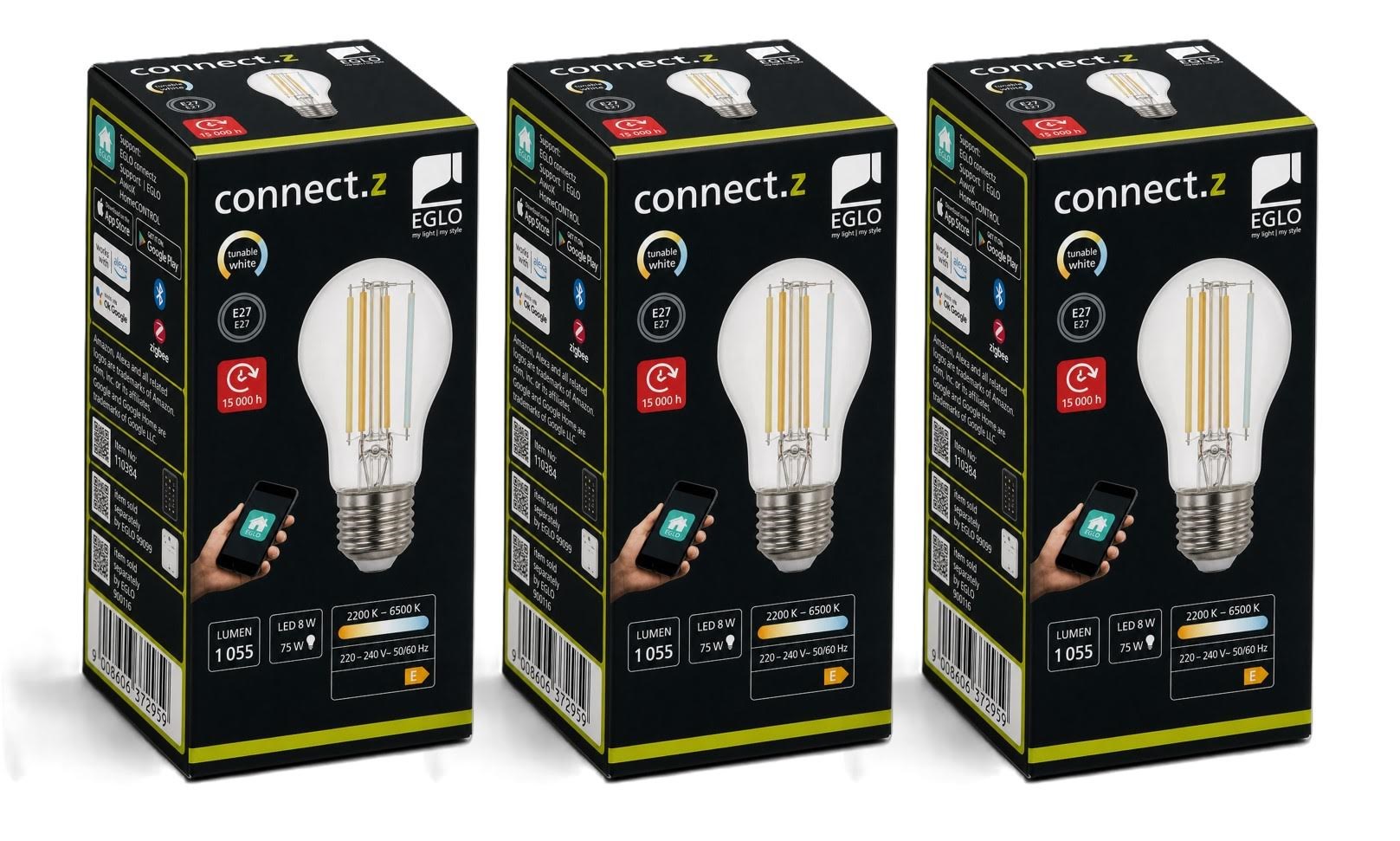 Eglo E27 Led-z Matter A60 8W Cct 1055lm Clear - 3 Pack - Smart Home