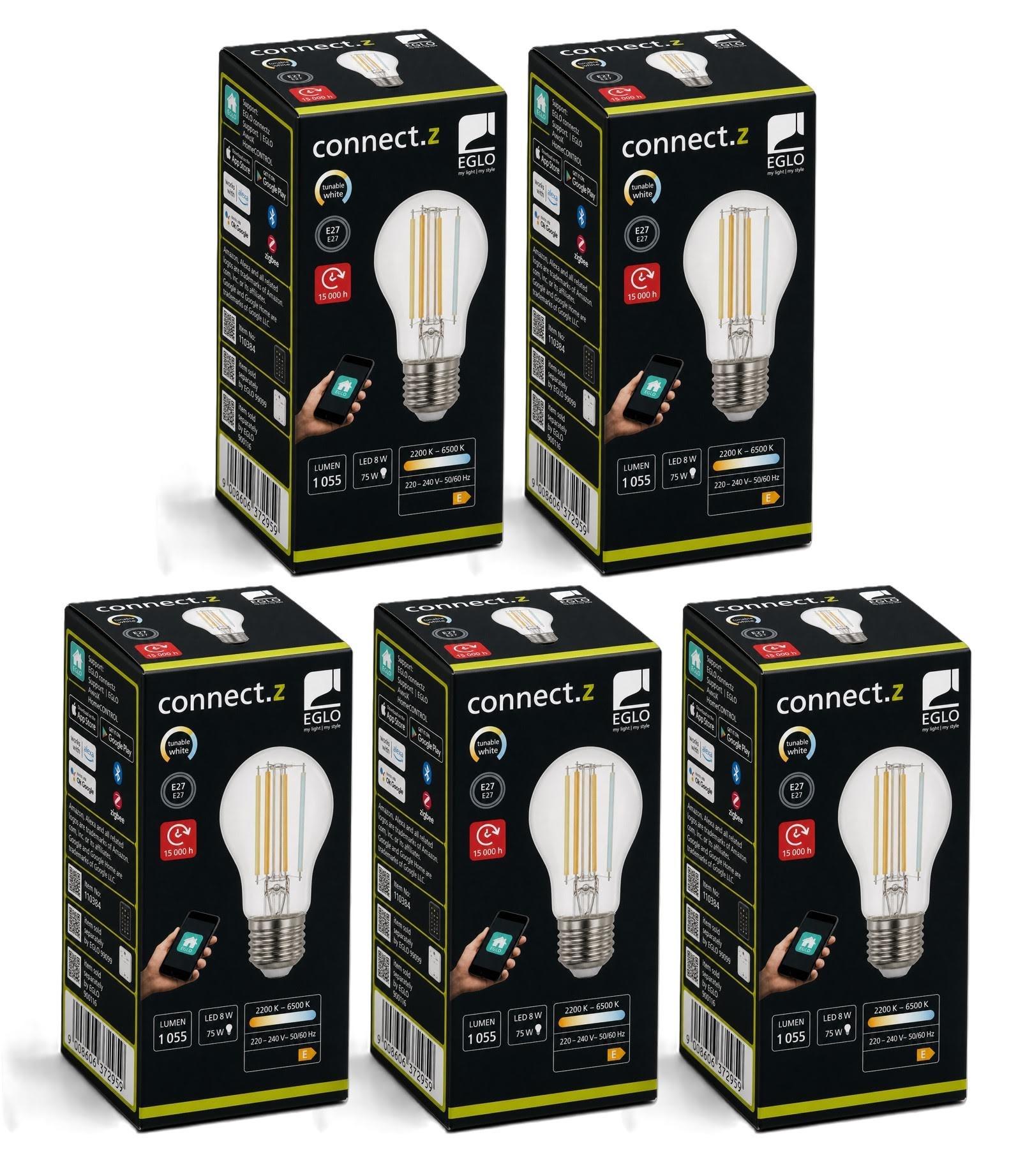 Eglo E27 Led-z Matter A60 8W Cct 1055lm Clear - 5 Pack - Smart Home 8501069
