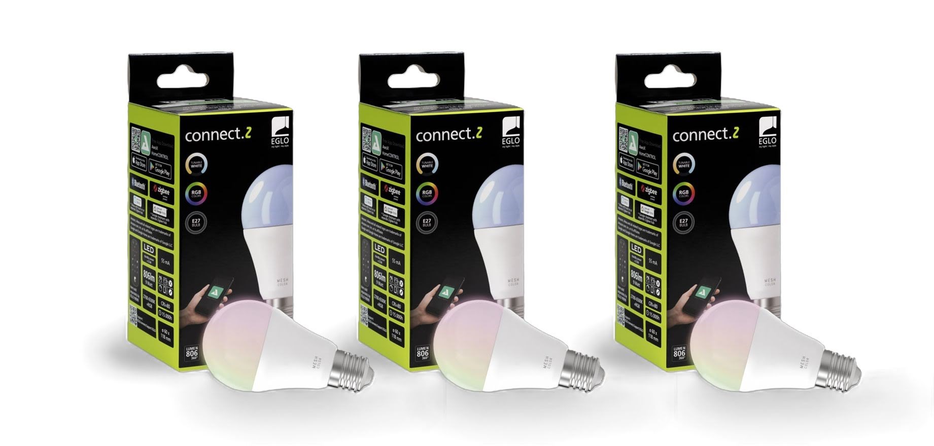 Eglo E27 Led-z Matter A60 Rgb/cct 11w 1300lm Opal - 3 Pack - Smart Home