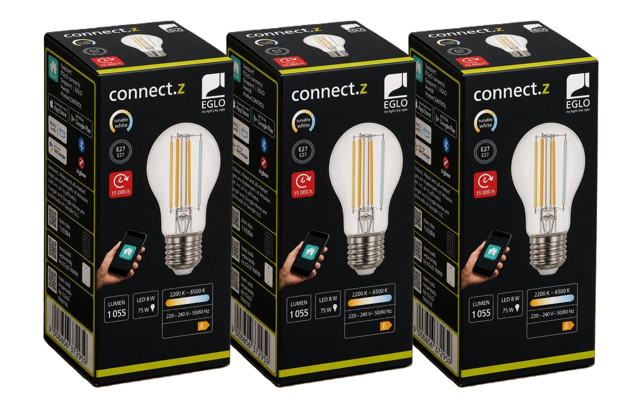 Eglo E27 Led-z Matter A60 Rgbw 7.5W 806lm Clear - 3 Pack - Smart Home