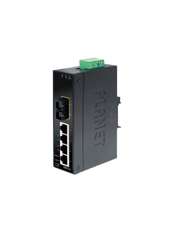 PLANET ISW-511 - Switch - 4 x 10 100 + 1 x 100Base-FX - an DIN-Schiene montierbar wandmontierbar - Gleichstrom