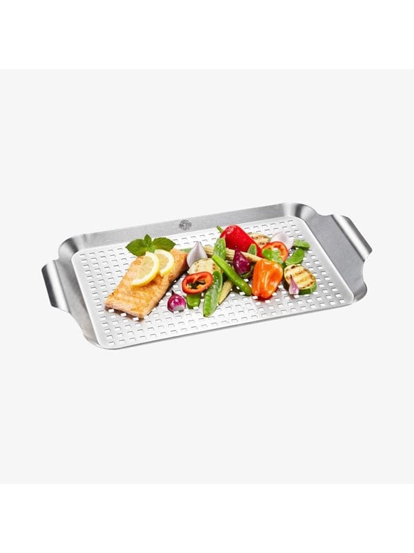 Gefu BBQ Large Stainless Steel Grill Pan for Vegetables, Fish & Meat in Silver