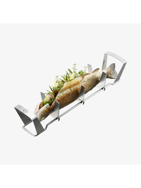 Grillschale GEFU FISCHHALTER BBQ silber B367cm H78cm T77cm Edelstahl Backbleche verstellbare Größe leicht zu reinigen perfekt für Grillpartys