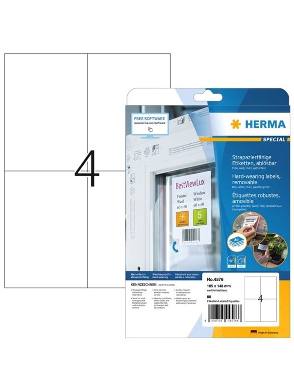 HERMA Wetterfeste Folien-Etiketten A4 105 x 148 mm wei wiederablsbar