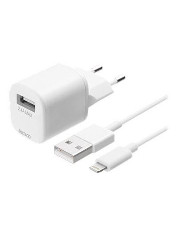 Deltaco USB wall charger USB-A 24 A incl 1 m
