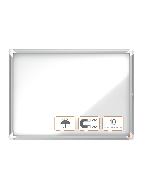 Nobo Premium Plus Schaukasten für den Außenbereich 8 × A4, weiße, magnetische Metall-Rückwand, Klapptür