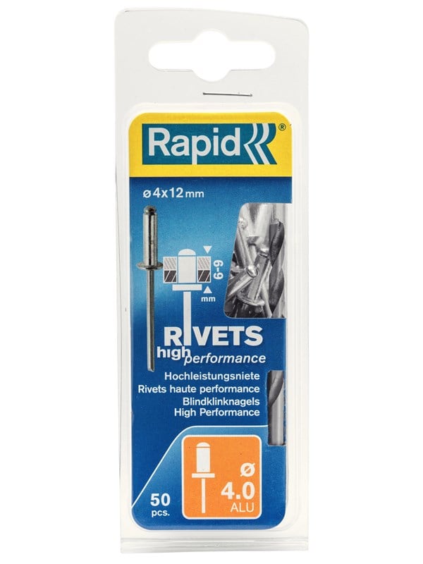 Rapid Rivets Ø4x12 HP Alu 50pcs+Drill Box