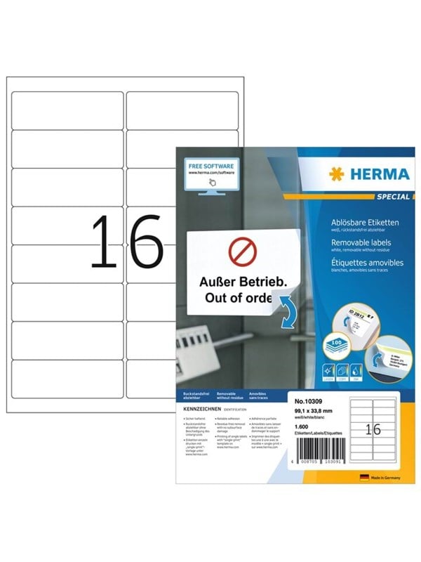 HERMA Ablsbare Adressetiketten A4 991 x 338 mm wei
