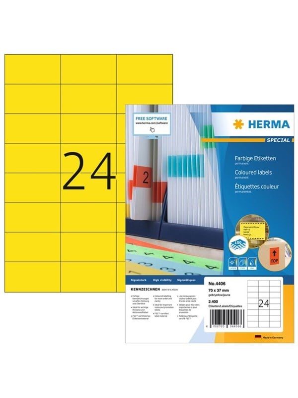 HERMA Farbige Etiketten A4 70 x 37 mm gelb permanent haftend