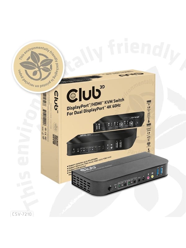 Club 3D CSV-7210 DisplayPortHDMI KVM Switch for Dual DisplayPort 4K60Hz