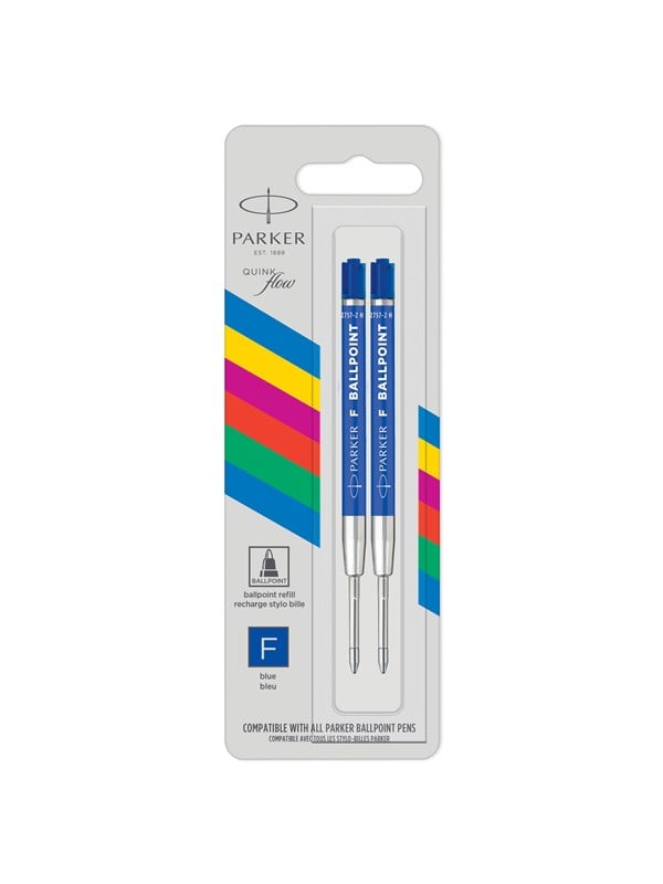 Parker Kugelschreibermine | feine Spitze | blaue QUINKflow Tinte | 2 Ersatzmine für Kugelschreiber