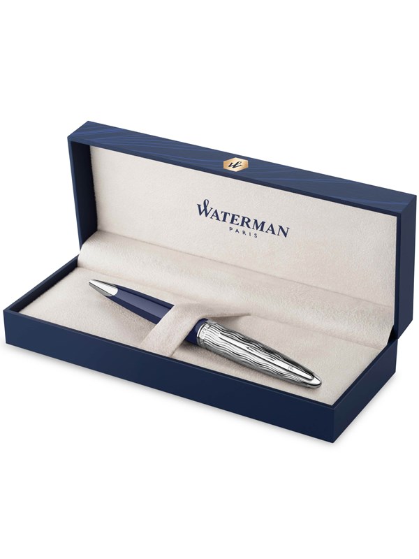 Waterman Carène Kugelschreiber | Metall und blaue Lackierung | ziselierte Kappe | blaue Tinte | Geschenkbox