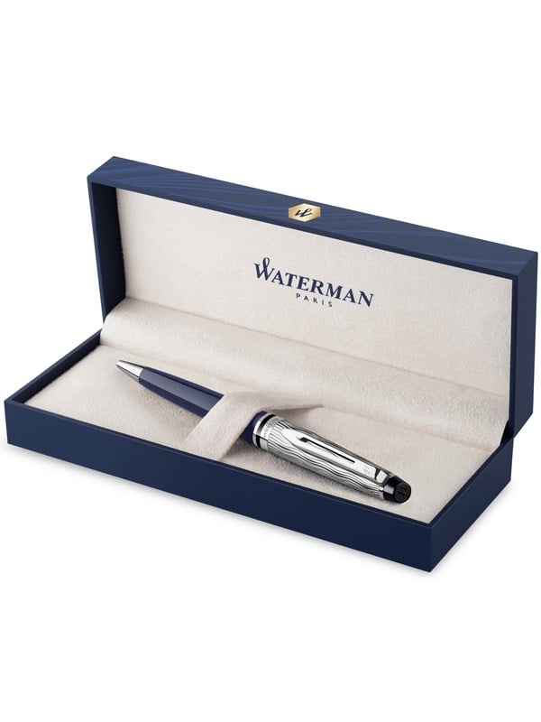 Waterman Expert Kugelschreiber | Metall und blaue Lackierung | ziselierte Kappe | blaue Tinte | Geschenkbox