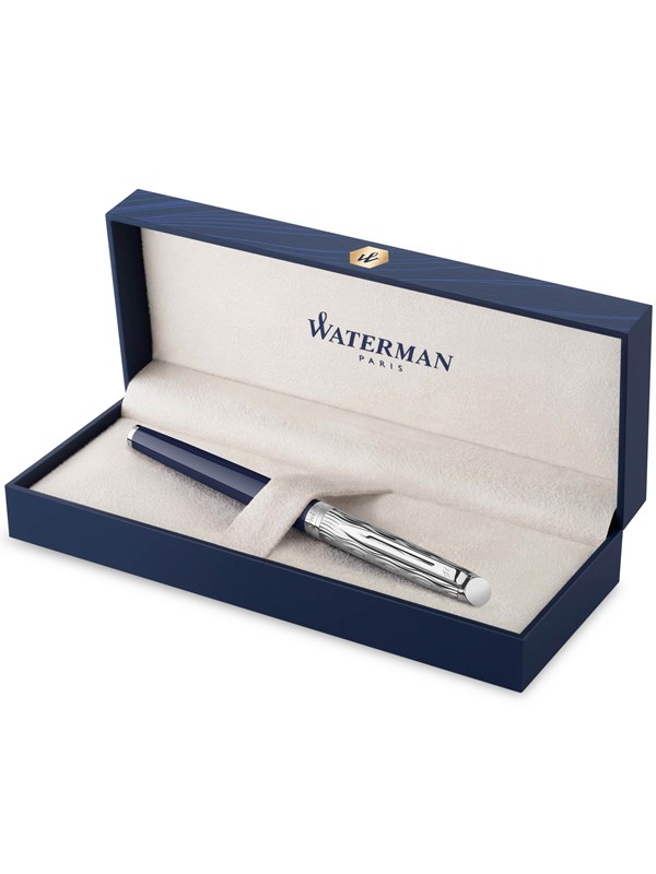 Waterman Hémisphère Tintenroller | Metall und blaue Lackierung | ziselierte Kappe | schwarze Tinte | Geschenkbox