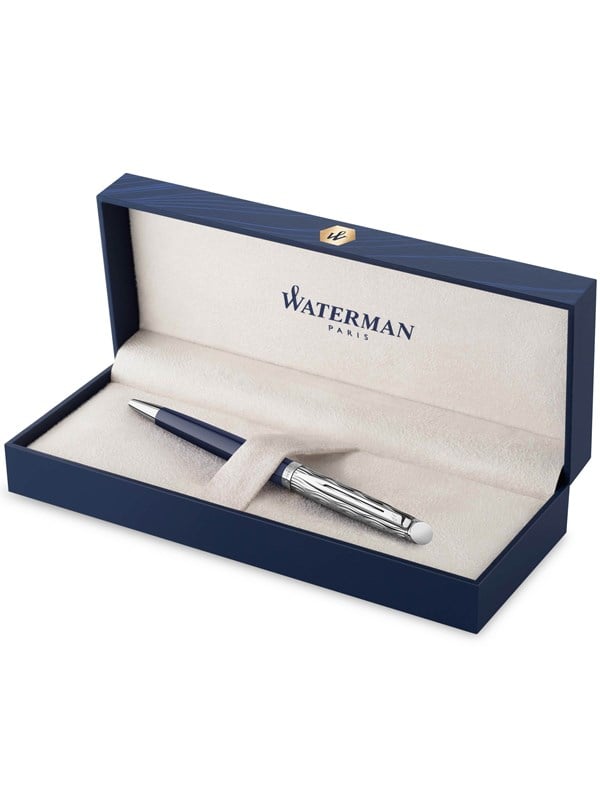 Waterman Hémisphère Kugelschreiber | Metall und blaue Lackierung | ziselierte Kappe | blaue Tinte | Geschenkbox