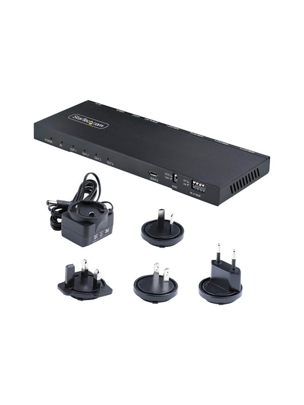 StarTech.com 4-Port HDMI Splitter 4K 60Hz HDMI 2.0 Video 1 In 4 Out HDMI Splitter 4K HDMI Splitter w/Built-in Scaler 3.5mm/Optical Audio Port Durable Metal Housing HDR/HDCP