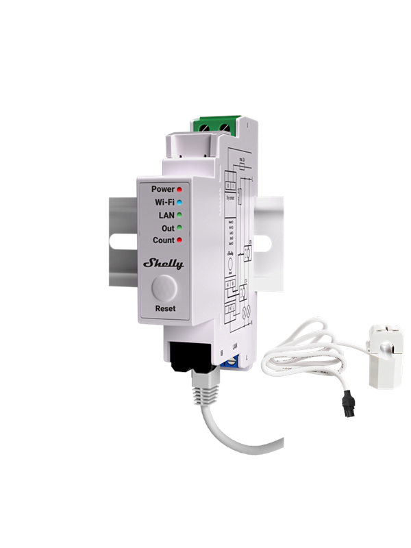Compteur d'énergie Wi-Fi 50A – Monophasé sur rail DIN – Précision 1 % – Connectivité Bluetooth et LAN – Pour optimisation consommation – Shelly