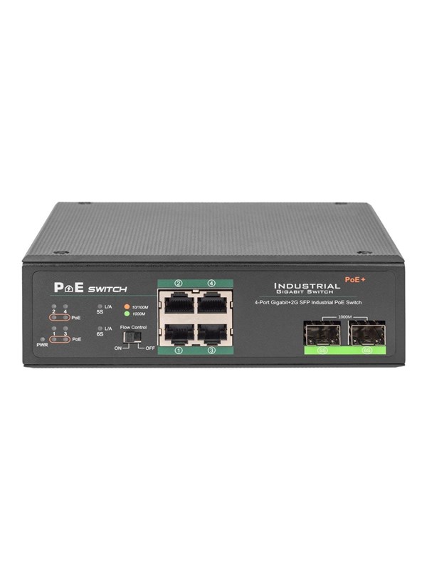 Image of DIGITUS DN-651109 - Industrial Gigabit Ethernet PoE+ Switch 4-port PoE + 2-port SFP