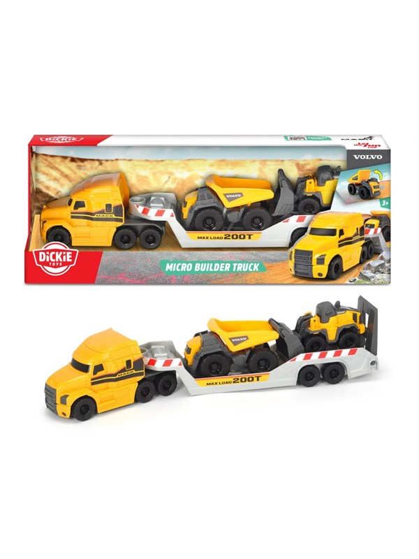 DICKIE Mack/Volvo Micro Builder Truck LKW mit Anhänger 203725005 Spielzeugautos