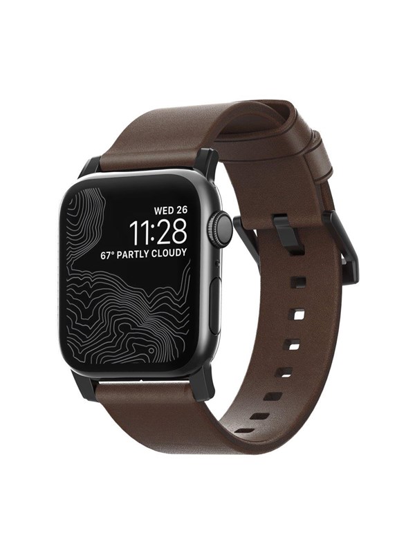 Nomad - Modern Band - 44mm42mm  Black Hardware  Rustic Brown Leather