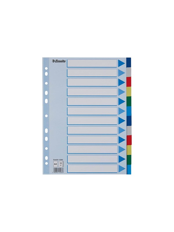 Esselte - divider - 12 parts - for A4 - tabbed - multicolour