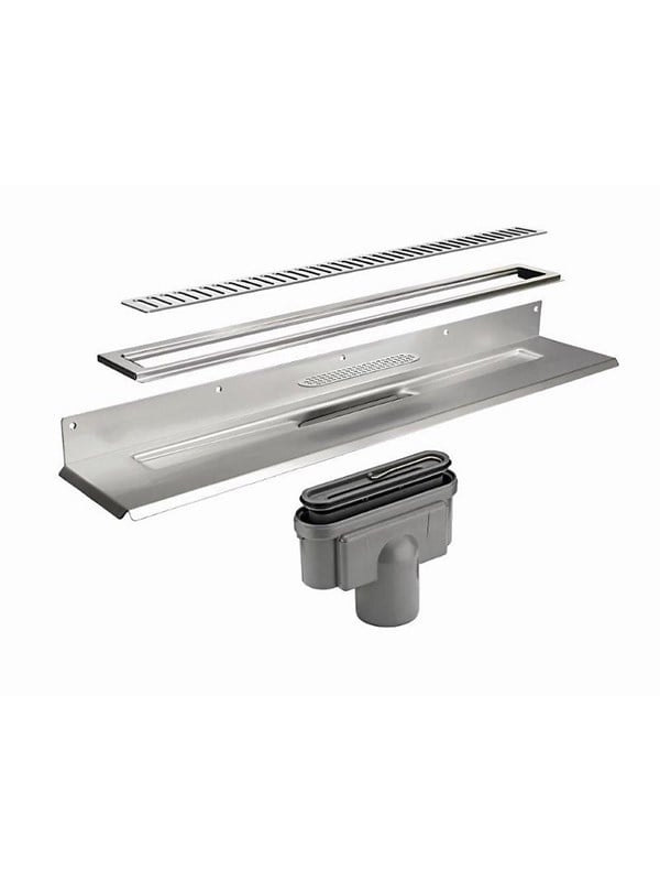 Unidrain Complete floor drain against rear wall 1000 mm 10 mm frame Column grate 75 mm vertical outlet housing