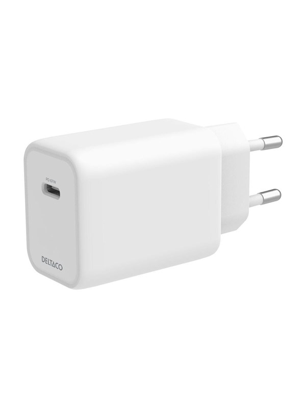 Deltaco USB-C GaN Wall Charger 67W | 1x USB-C | Samsung SFC 45W | PPS + PD | White - Modell: USBC-GAN05
