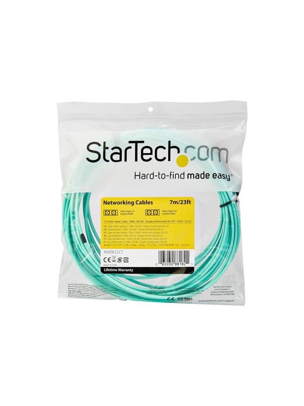 StarTech.com 7 m OM4 LC to LC Multimode Duplex Fiber Optic Patch Cable - Aqua - 50/125 - Fiber Optic Cable - 40/100Gb - LSZH (450FBLCLC7) - patch cable - 7 m - aqua - Blau - 7m