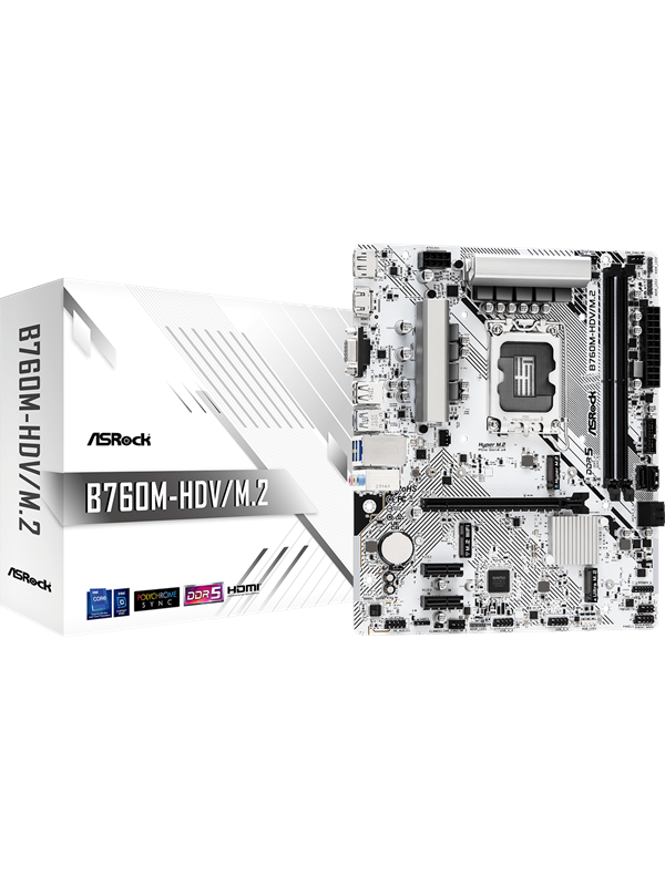 ASRock B760M-HDVM2 Mainboard - Intel B760 - Intel LGA1700 - DDR5 RAM - Micro-ATX