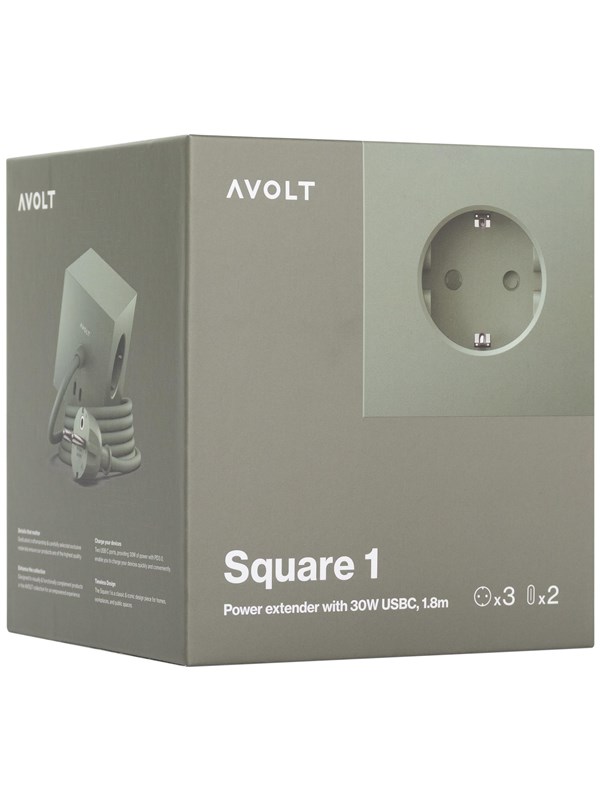AVOLT Square 1 with 30W Dual USBC & Magnetic base 1.8m Oak Green