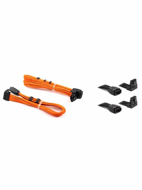 DUTZO Sleeved PCI-E 12V-2x6 Verlngerungskabel Doppelpack - Lock pin up down - Orange