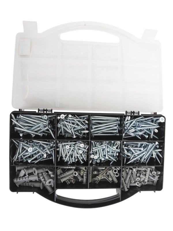 Home>it assortment box with 420 indoor wood screws and 105 nylon plugs.