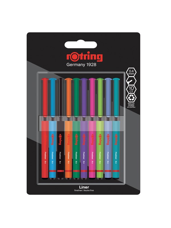 Rotring rOtring Liner Fineliner Pens | 0.4 mm | Colouring Pens for Writing & Drawing | Assorted Colours | 10 Count