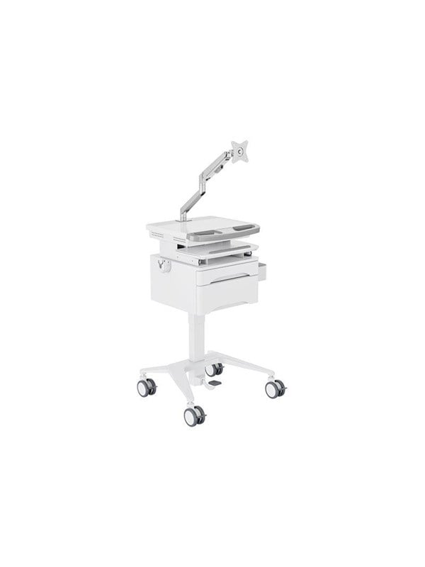 Multibrackets M Basic cart - for LCD display / keyboard / mouse / notebook - with drawer gas lift arm - white silver - Max 7.5 kg - recommended for