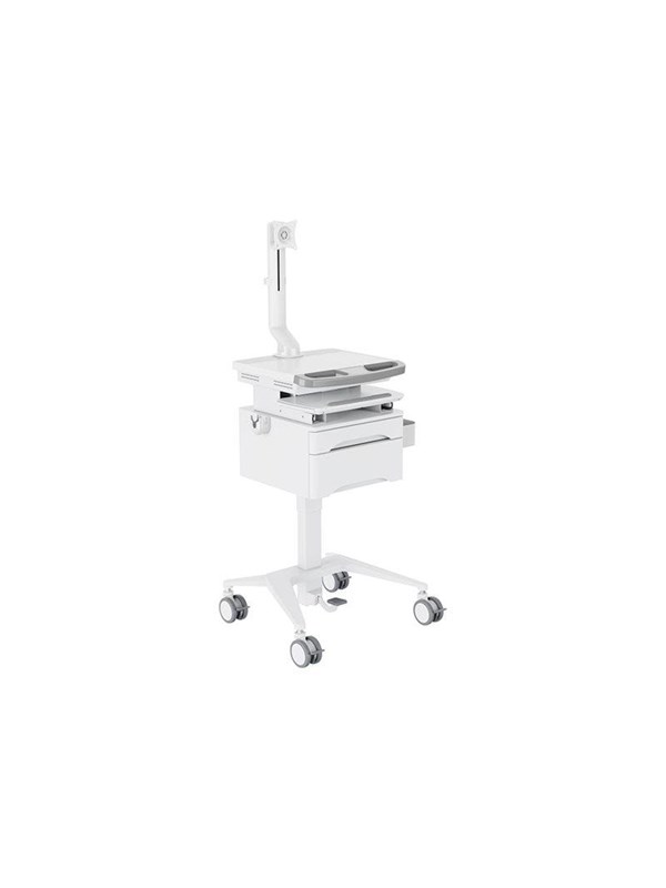 Multibrackets M Basic cart - for LCD display / keyboard / mouse / notebook - with drawer fixed arm - white silver - Max 7.5 kg - recommended for