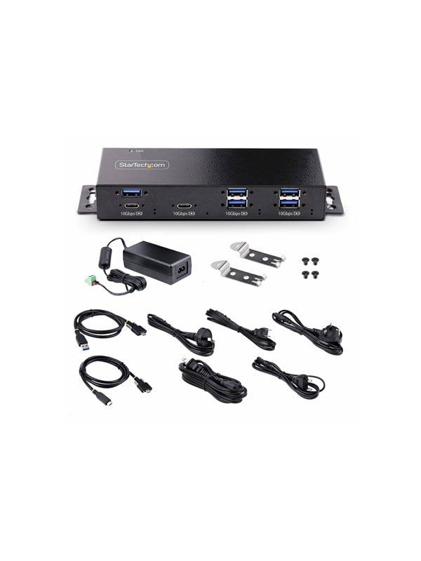 StarTech.com 7-Port Industrial USB Hub 10Gbps Hub Metal Mountable TAA - hub - industrial - 7 ports - rack-mountable - TAA Compliant USB-Hubs - 7 - Schwarz
