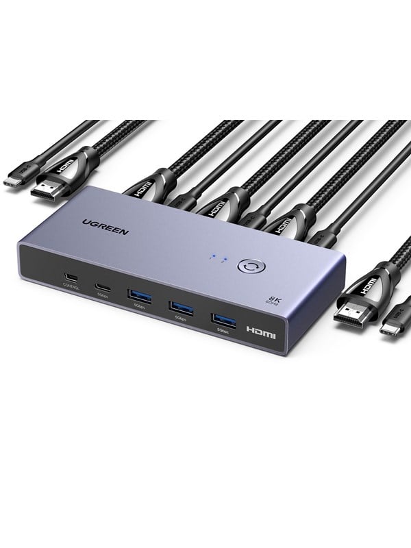 UGREEN 8K HDMI KVM Switch 4 USB 30 Ports 3 USB-A  1 USB-C 2 HDMI Cables 2 USB Cables and Controller