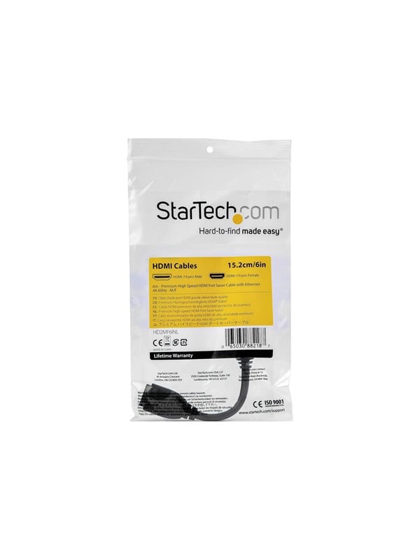StarTech.com 6in High Speed HDMI Port Saver Cable with 4K 60Hz - Short HDMI 2.0 Male to Female Adapter Cable - Port Extender (HD2MF6INL) - HDMI extension cable - 15.2 cm