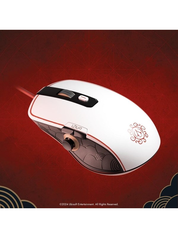Lexip X Ubisoft - Assassins Creed Shadows - mouse - with thumb joystick and ceramic skates - white red black gold - Maus Schwarz