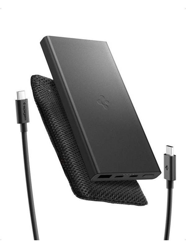 Externer Akku Spigen Essential, 10000mAh, 22.5W, QC + PD, 1 x USB-A - 2 x USB-C, Schwarz ABA09431