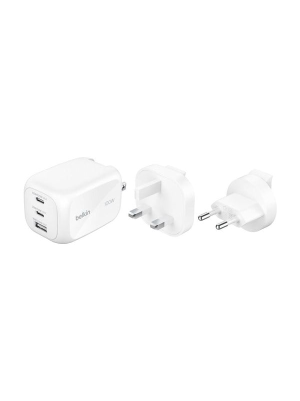 Belkin BoostCharge Pro power adapter - GaN - 2 x USB-C USB - 100 Watt - with travel adapter kit