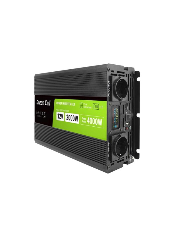 Green Cell PowerInverter LCD 12V - 12V to 230V  2000W4000W  Pure Sine Wave  LCD Display Netzteile - 2000 Watt - 80 Plus