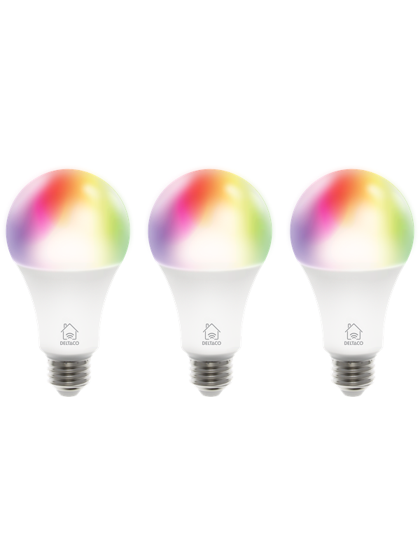 Deltaco Smart - LED light bulb - shape A60 - E27 - 9 W - RGBwarm whitecold white light - 2700-6500 K - white pack of 3