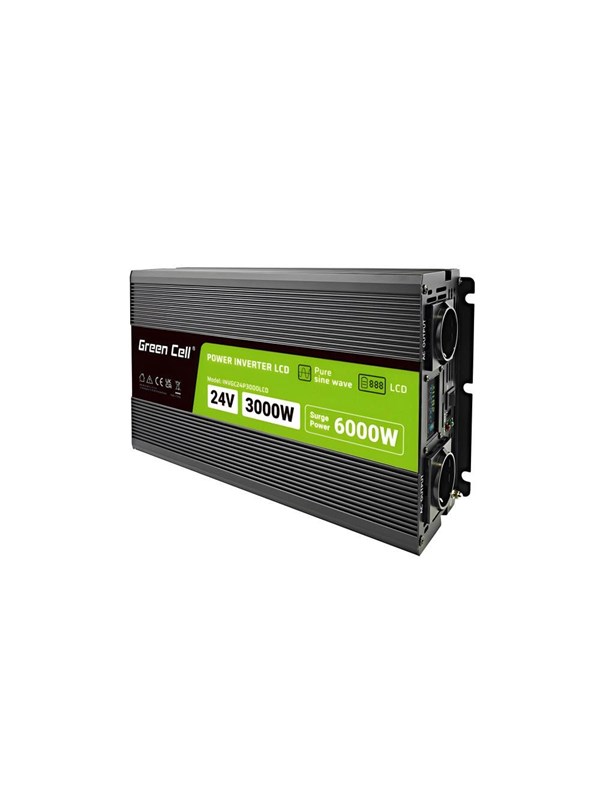 Green Cell PowerInverter LCD 24V - 24V to 230V  3000W6000W  Pure Sine Wave  LCD Display Netzteile - 3000 Watt - 80 Plus