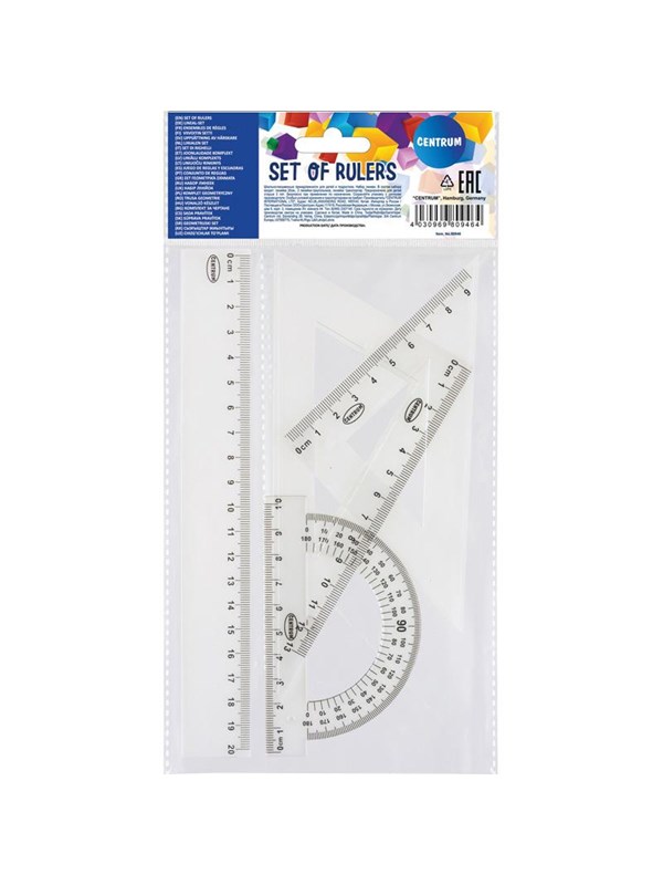 CENTRUM Geometry set 20cm. 4 pieces. Clear plastic