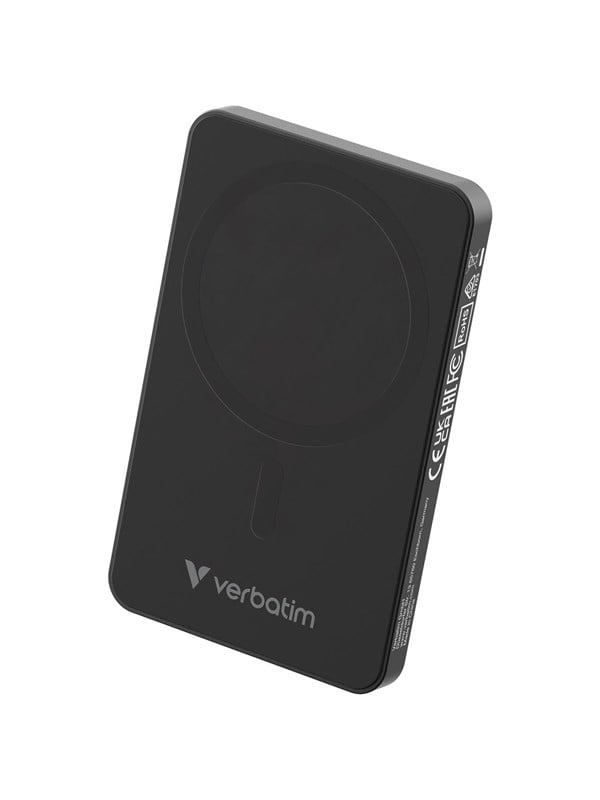 Verbatim Charge 'n' Go Essentials wireless power bank - magnetic - 24 pin USB-C - 20 Watt Powerbank (Akku) - schwarz - 5000 mAh