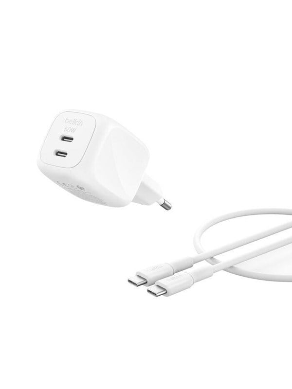 Belkin BoostCharge 67W Dual USB-C PD Wall Charger w PPS WHT w 2m USB-C-C  Cable