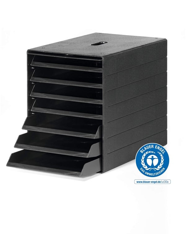DURABLE Schubladenbox mit versenkbarer Frontplatte fr die Aufbewahrung von schriftlichen Unterlagen bis Format C4 Mit 7 offenen Schubladen