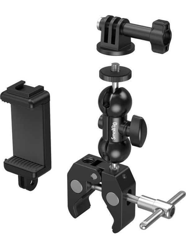 SmallRig Super Clamp en Forma de Cangrejo con Rótula y Brazo Mágico, Carga de 1.5 kg, Diseño Antitorsión con Soporte para Cámara de Acción, Smartphone