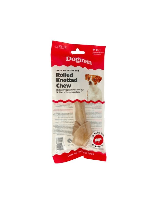 Dogman Gerollter  geknoteter Rohhaut Kauknochen S 15cm